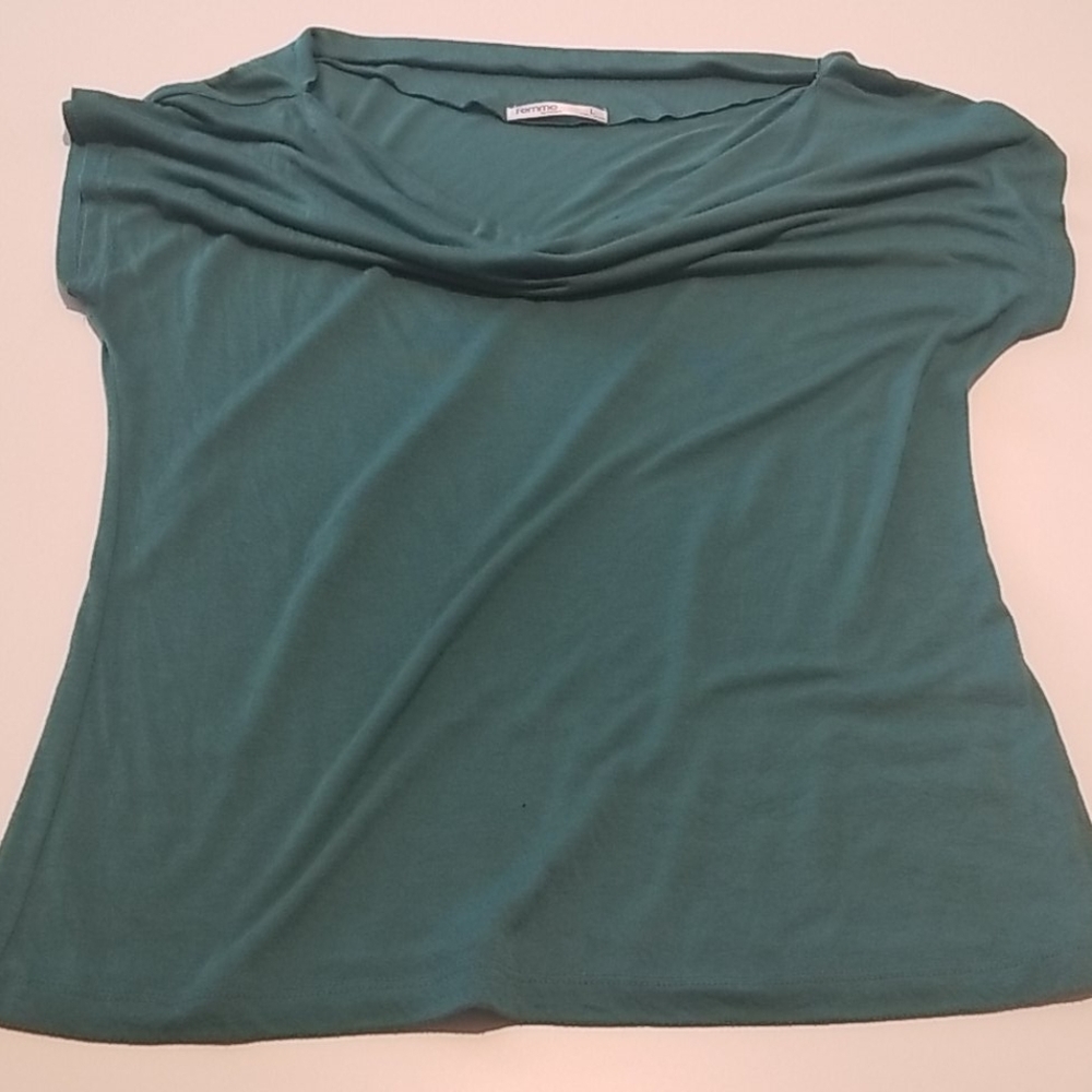 Teal cowl neck top